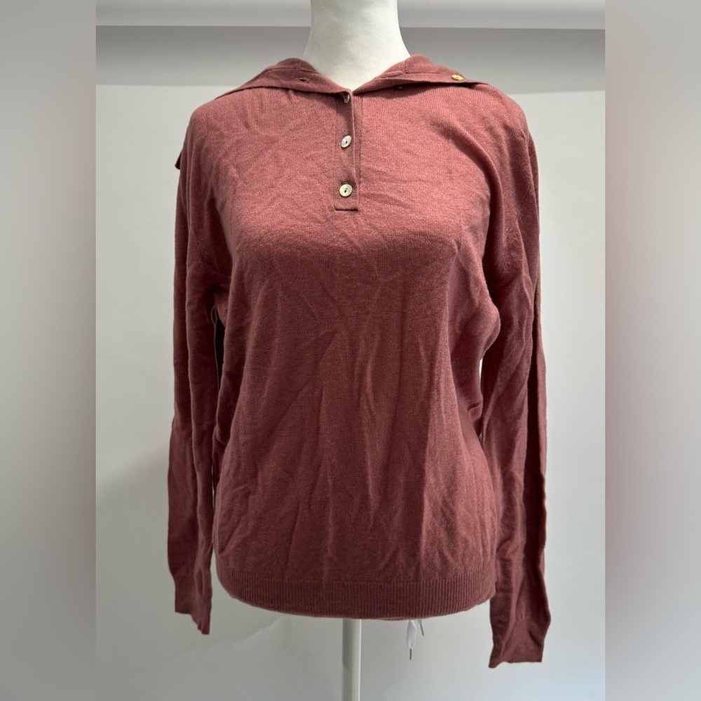 Zara 100% wool Sweater Large fold over collar and mother of pearl buttons